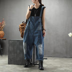 Retro Denim Bib Female Casual Striped Long Jumpsuits