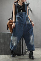 Retro Denim Bib Female Casual Striped Long Jumpsuits