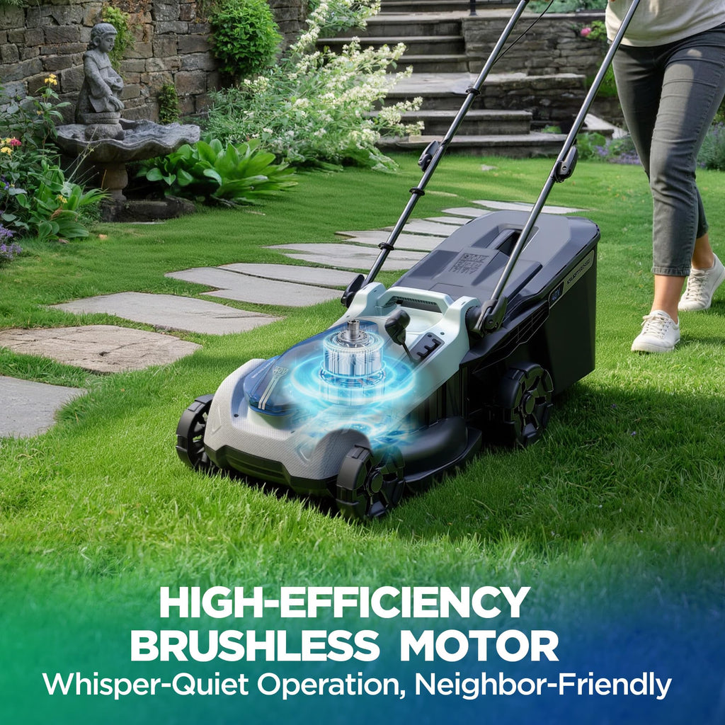 18-Inch Electric Lawn Mower, 40V Brushless Cordless Push Mower with 4.0Ah Battery &amp; Charger, 2-in-1 Mulching/Bagging, 6-Position Height for Small to Medium Yards