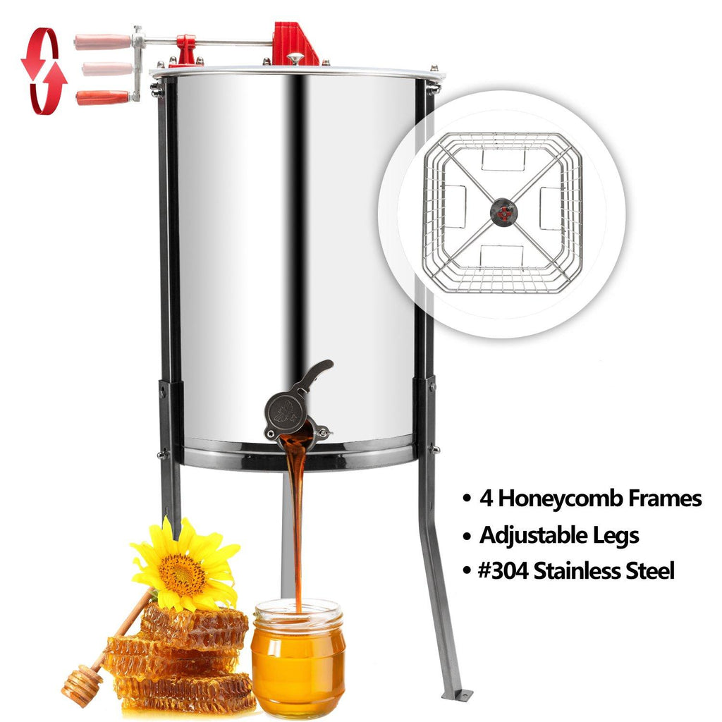 vingli upgraded 4 frame honey extractor separator,304 food grade stainless steel honeycomb spinner drum manual crank with adjustable height stands,beekeeping pro extraction apiary centrifuge equipment