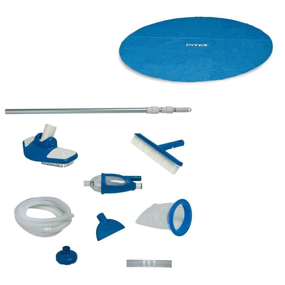 18 Ft Round Easy Set Solar Cover and Deluxe Pool Maintenance Kit w/ Vacuum