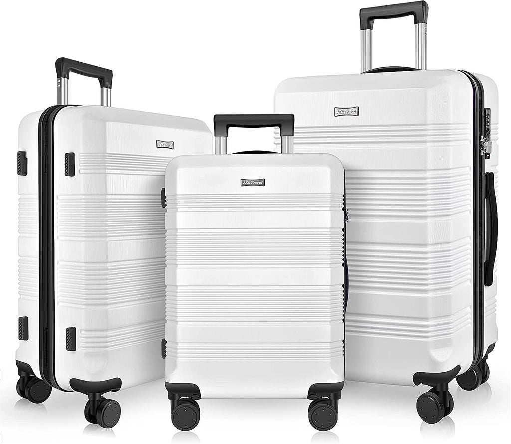 Luggage Sets Clearance Spinner Wheels Suitcase 3 Piece Set PC+ABS with TSA Lock Carry on Hardshell Lightweight 20in 24in 28in, White