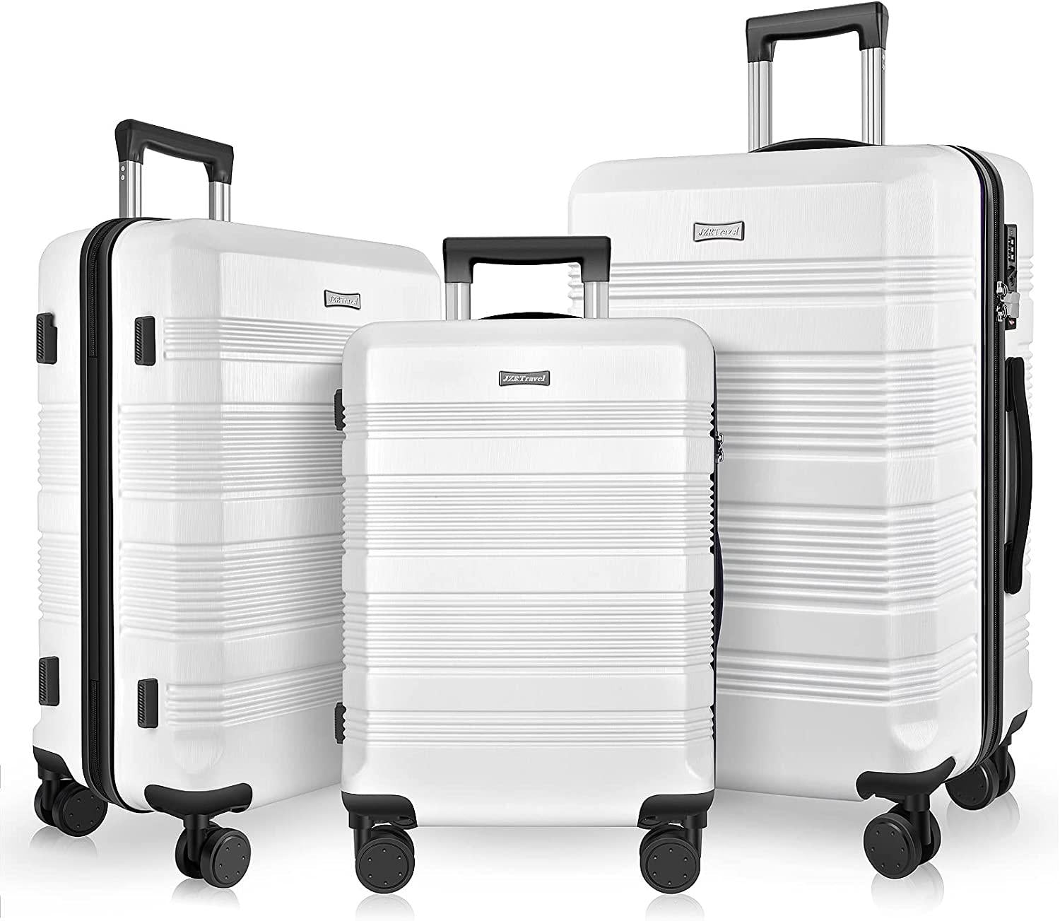 Luggage Sets Clearance Spinner Wheels Suitcase 3 Piece Set PC+ABS with TSA Lock Carry on Hardshell Lightweight 20in 24in 28in, White