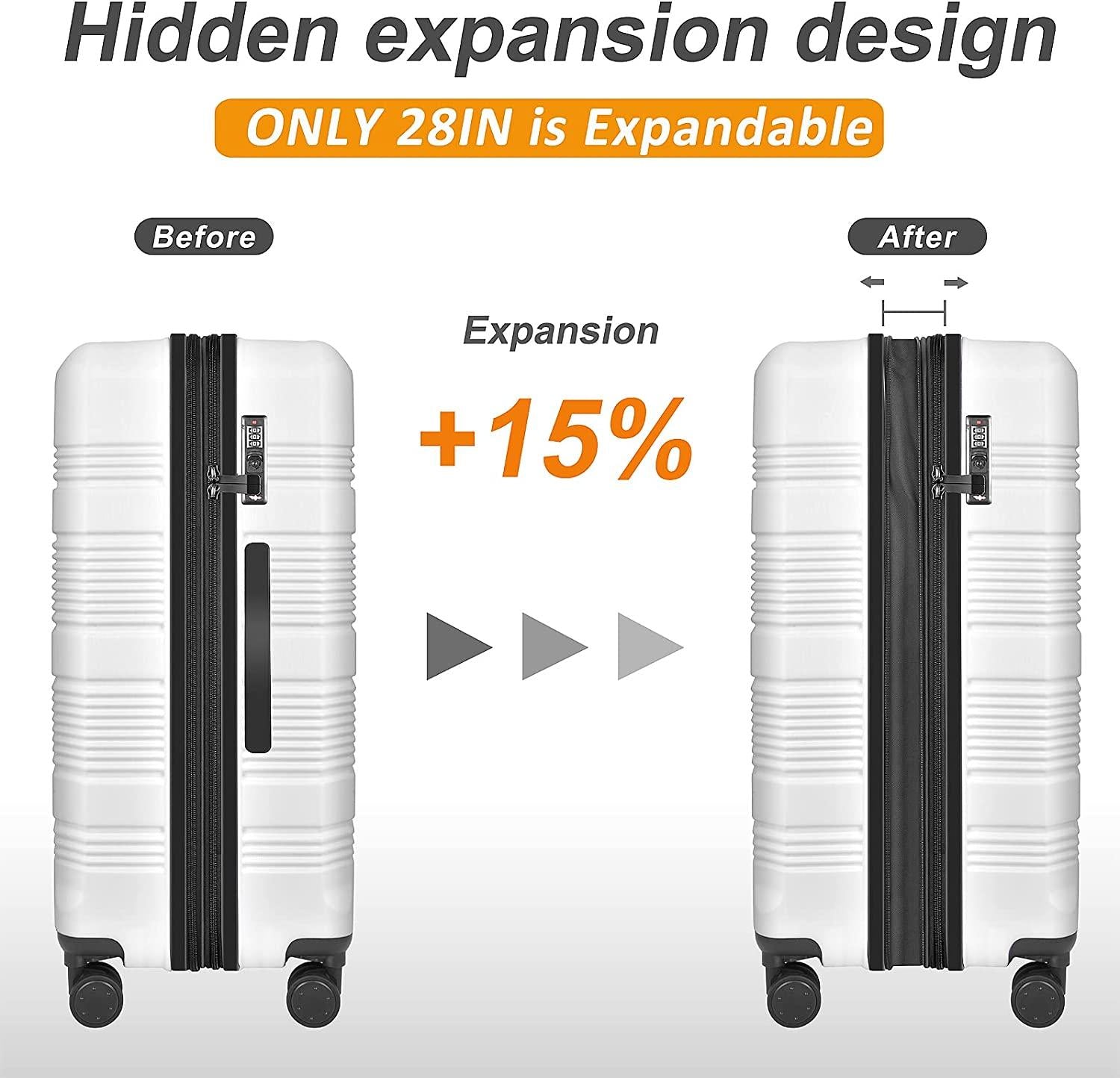 Luggage Sets Clearance Spinner Wheels Suitcase 3 Piece Set PC+ABS with TSA Lock Carry on Hardshell Lightweight 20in 24in 28in, White