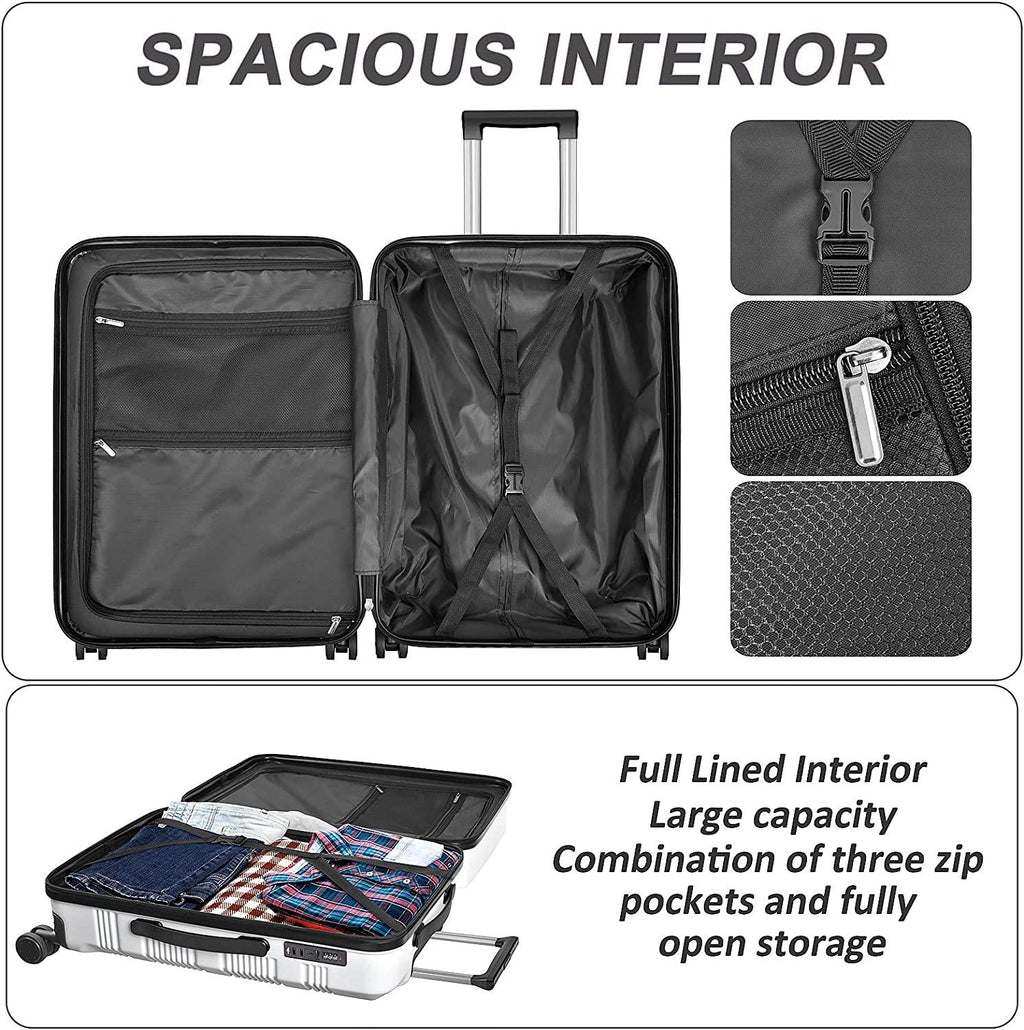 Luggage Sets Clearance Spinner Wheels Suitcase 3 Piece Set PC+ABS with TSA Lock Carry on Hardshell Lightweight 20in 24in 28in, White
