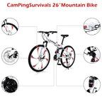 Campingsurvivals 26" Folding Mountain Bike, for Men and Women, White