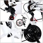 Campingsurvivals Folding Mountain Bike, with 21-Speed &amp; 26" Wheels, White