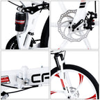 Campingsurvivals Folding Mountain Bike, 21 Speed Steel Adult Bicycle, with 26" Wheel, White