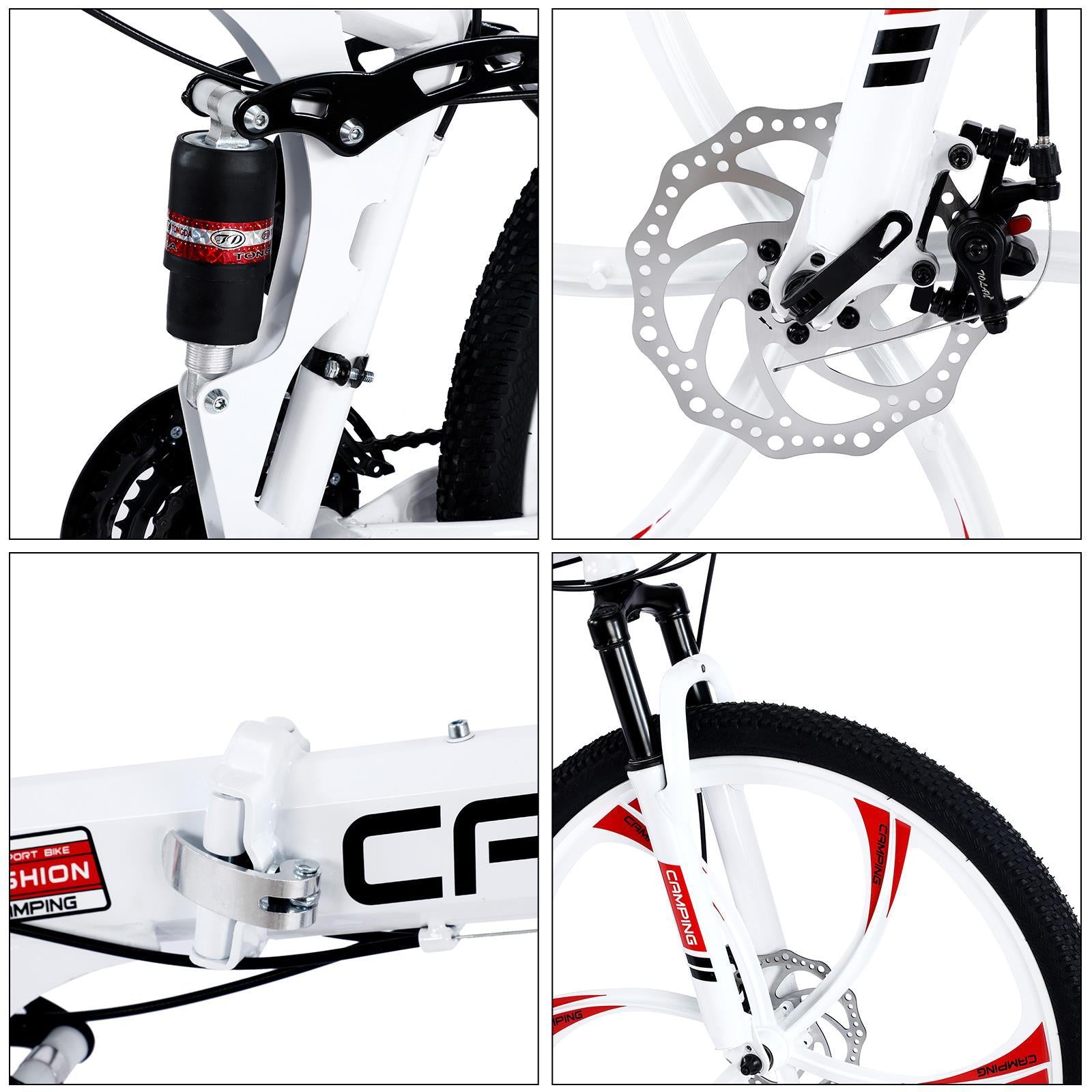 Campingsurvivals 26" Folding Mountain Bike, for Men and Women, White