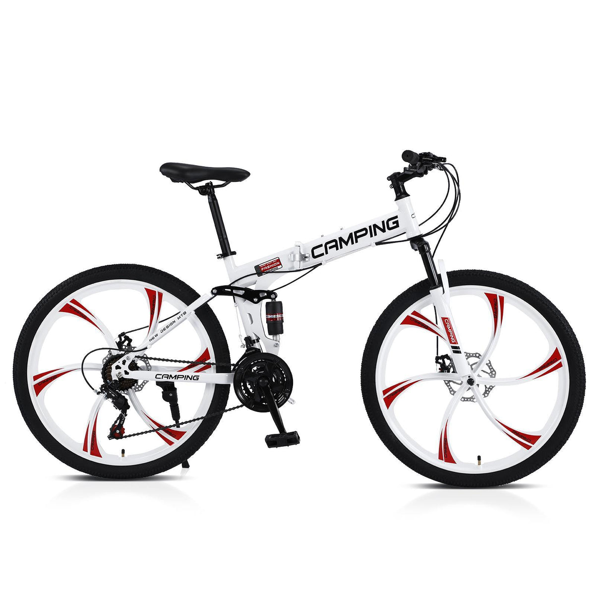 Campingsurvivals Folding Mountain Bike, with 21-Speed &amp; 26" Wheels, White
