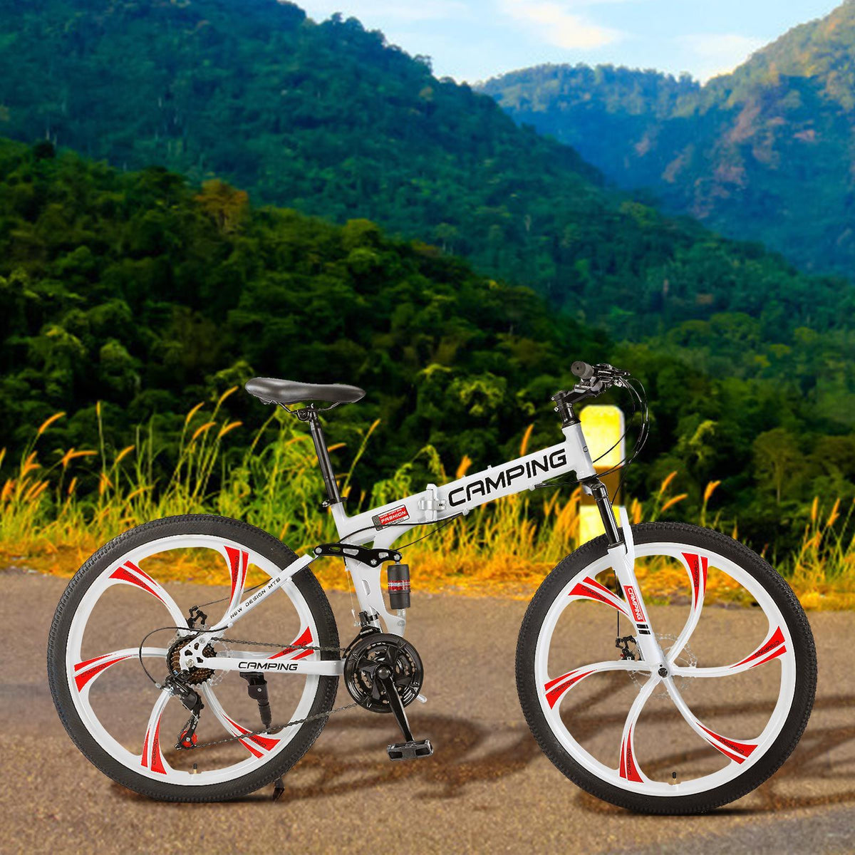 Campingsurvivals 26" Folding Mountain Bike, for Men and Women, White