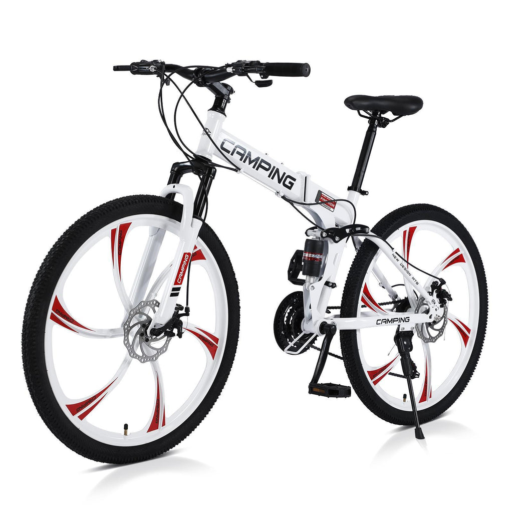 Campingsurvivals Folding Mountain Bike, with 21-Speed &amp; 26" Wheels, White
