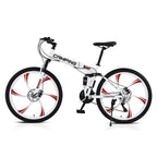Campingsurvivals Folding Mountain Bike, 21 Speed Steel Adult Bicycle, with 26" Wheel, White