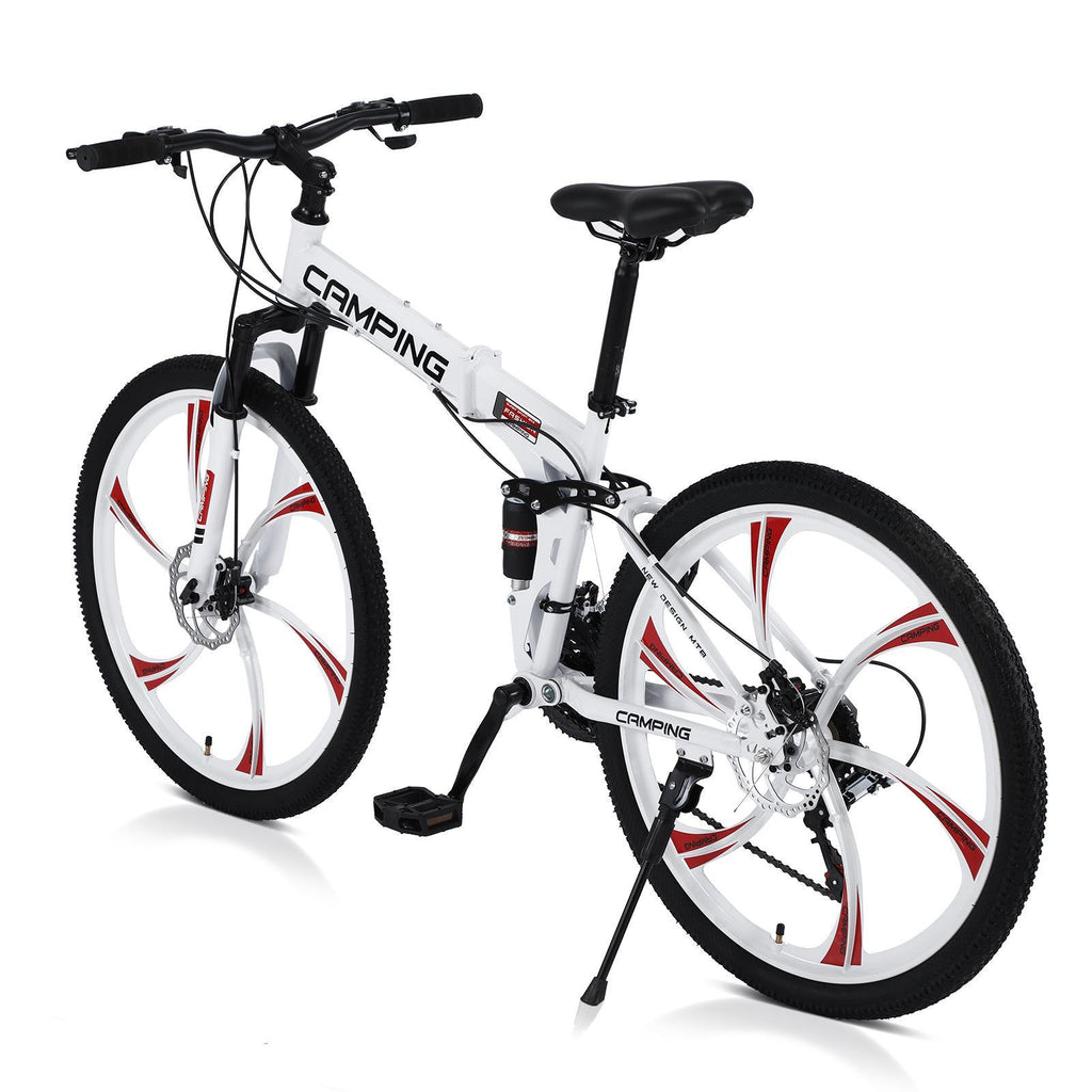 Campingsurvivals Folding Mountain Bike, with 21-Speed &amp; 26" Wheels, White