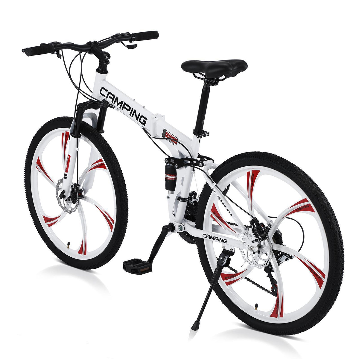 Campingsurvivals Folding Mountain Bike, with 21-Speed &amp; 26" Wheels, White
