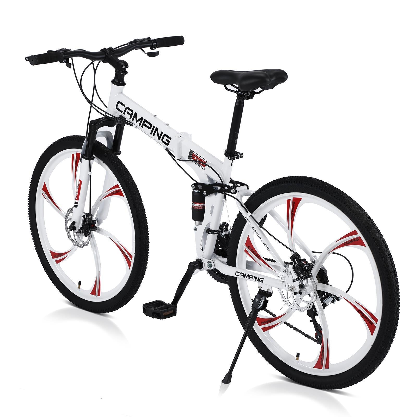 Campingsurvivals Folding Mountain Bike, with 21-Speed &amp; 26" Wheels, White