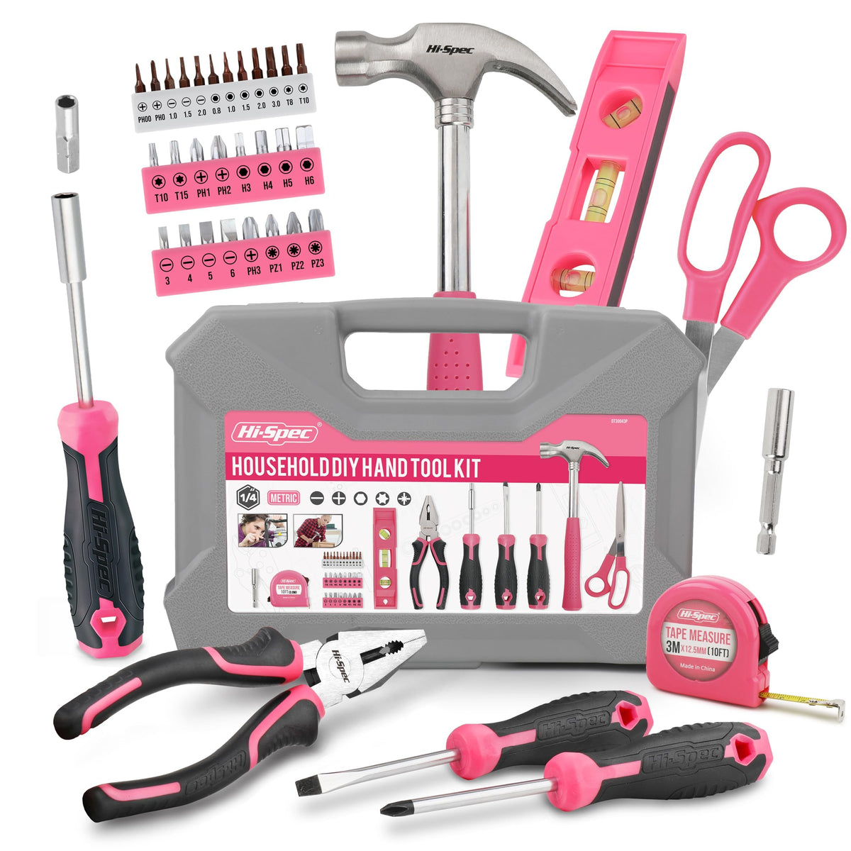 Tool Kit, General Household Hand Tool Set with Toolbox StoraCase, All-in-One Compact Toolkit for DIY & Dorm Use, Pink | 38pc, everyday fixes made easier, organized portable storage, beginner-friendly selection, apartment and office tasks, t