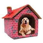 Hanshu Warm Indoor Soft Kennel Pet LarDog House Doggy Beds with Mat, Red