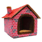 Hanshu Warm Indoor Soft Kennel Pet LarDog House Doggy Beds with Mat, Red