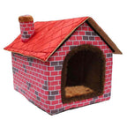 Hanshu Warm Indoor Soft Kennel Pet LarDog House Doggy Beds with Mat, Red