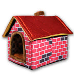 Hanshu Warm Indoor Soft Kennel Pet LarDog House Doggy Beds with Mat, Red