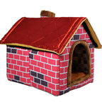 Hanshu Warm Indoor Soft Kennel Pet LarDog House Doggy Beds with Mat, Red