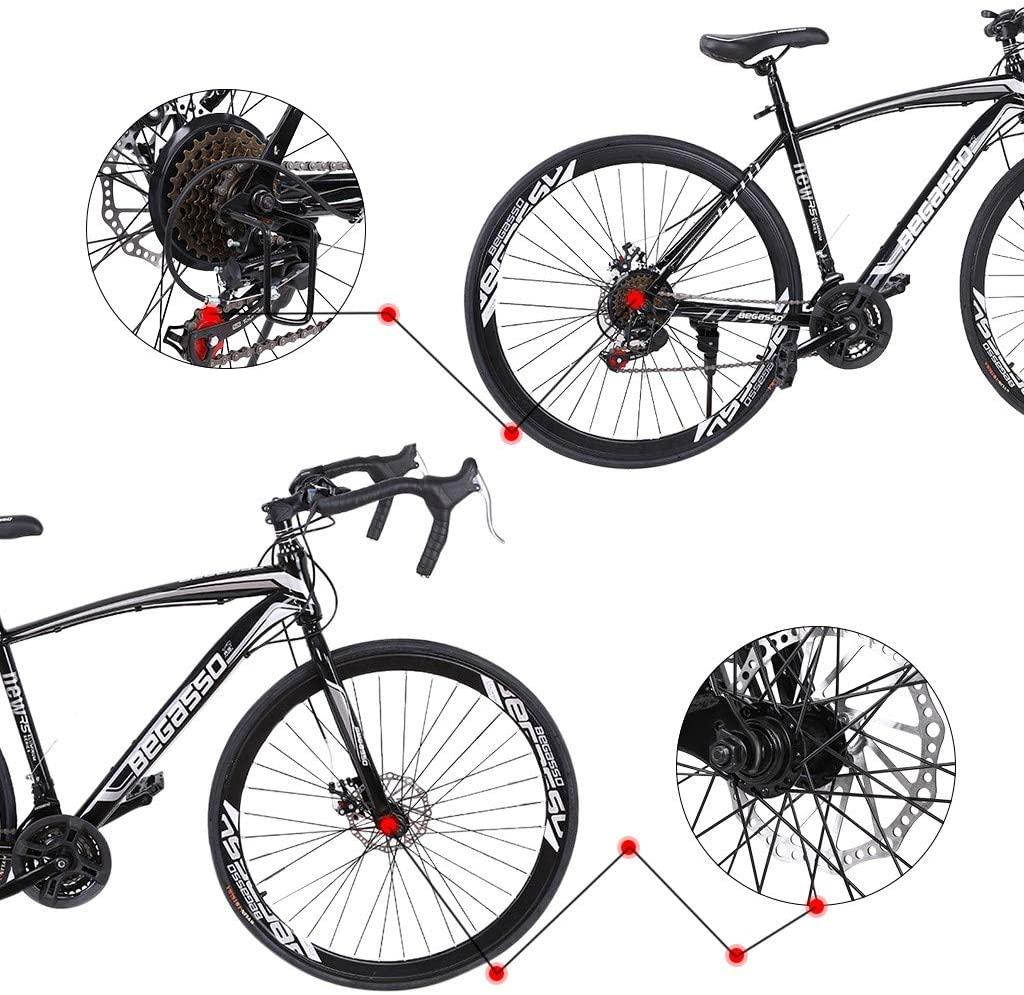 Kingtowag Road Bike Lightweight Aluminum Fork Commuter Bicycles Rear Full Suspension 21 Speed Disc Brakes 700c Tire Wheels 26 inch Durable Mountain Bike for Men and Women