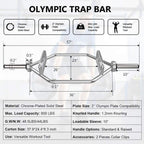 SATICO Olympic Hex Bar Barbell Bars - 56" Deadlift Trap Bar Weights Lifting Shrug Bar w/ Knurled Handles For Trap/Shoulder Exercises, Deadlift &amp; Farmers Walk Home