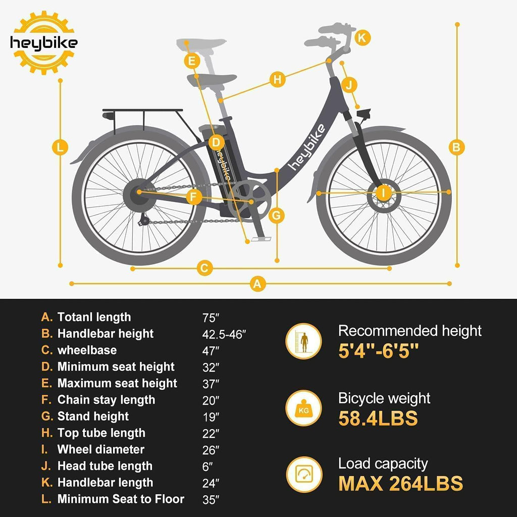 Heybike Cityscape Electric Bike 350W Electric City Cruiser Bicycle-Up to 40 Miles- Removable Battery,  7-Speed and Dual Shock Absorber, 26" Electric Commuter Bike for Adults
