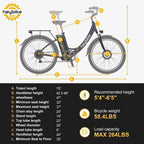 Heybike Cityscape Electric Bike 350W Electric City Cruiser Bicycle-Up to 40 Miles- Removable Battery,  7-Speed and Dual Shock Absorber, 26" Electric Commuter Bike for Adults