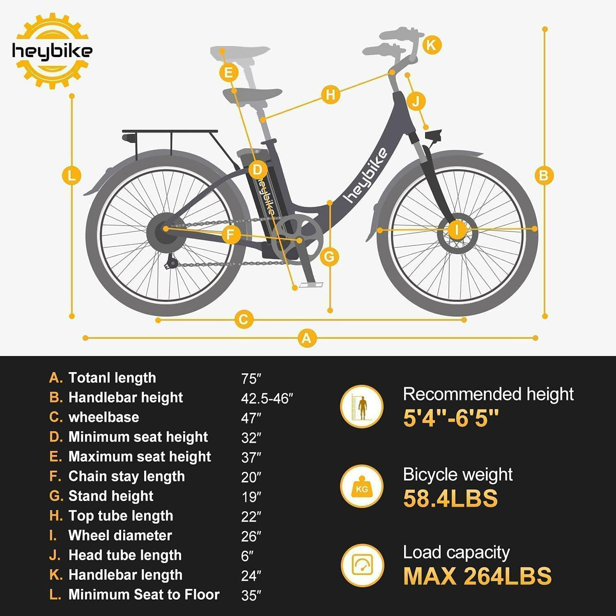 Heybike Cityscape Electric Bike 350W Electric City Cruiser Bicycle-Up to 40 Miles- Removable Battery,  7-Speed and Dual Shock Absorber, 26" Electric Commuter Bike for Adults