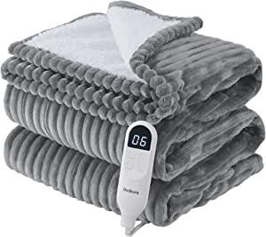 Electric Blanket Full Size - Heated Blanket Full Soft Ribbed Fleece Fast Heating Blanket with 6 Heating Levels  10 Time Settings, 8 Hours Auto-Off (72×84 inches, Dark Grey)