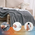 Electric Blanket Full Size - Heated Blanket Full Soft Ribbed Fleece Fast Heating Blanket with 6 Heating Levels  10 Time Settings, 8 Hours Auto-Off (72×84 inches, Dark Grey)