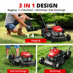 21" Steel Deck Gas Lawn Mower, 3-in-1 Push Mower, 144cc 4-Stroke OHV Engine, 6 Height Adjustment, 1.4 Bushel Grass Catcher with Bagging, Mulching &amp; Side DischarEfficient for Yard Garden