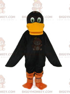 BIGGYMONKEYMascot Costume Black Duck With Big Orange Beak