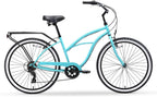 reezero Around Block Women's 7-Speed Beach Cruiser Bicycle, 24" Wheels, Teal Blue w/Black/Seat/Grips, 14"/One Size