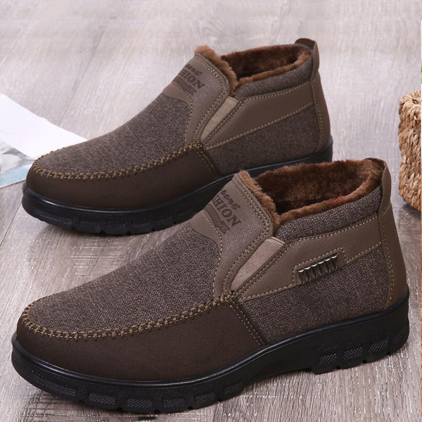 2021 Men's Casual Comfortable Flat Slip On Leather Warm Boots Shoes