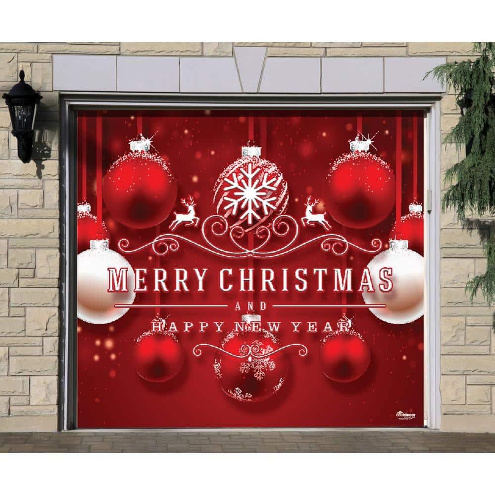 7 ft. x 8 ft. Red Ornaments-Christmas Garage Door Decor Mural for Single Car Garage