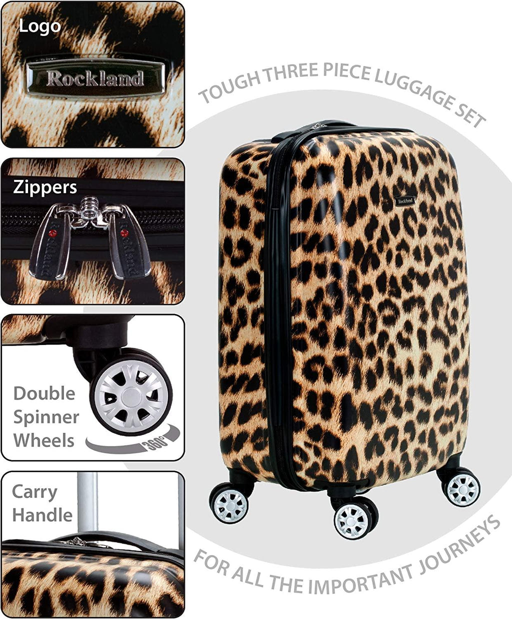 Safari Hardside Spinner Wheel Luggage, Leopard, 3-Piece Set (20/24/28)