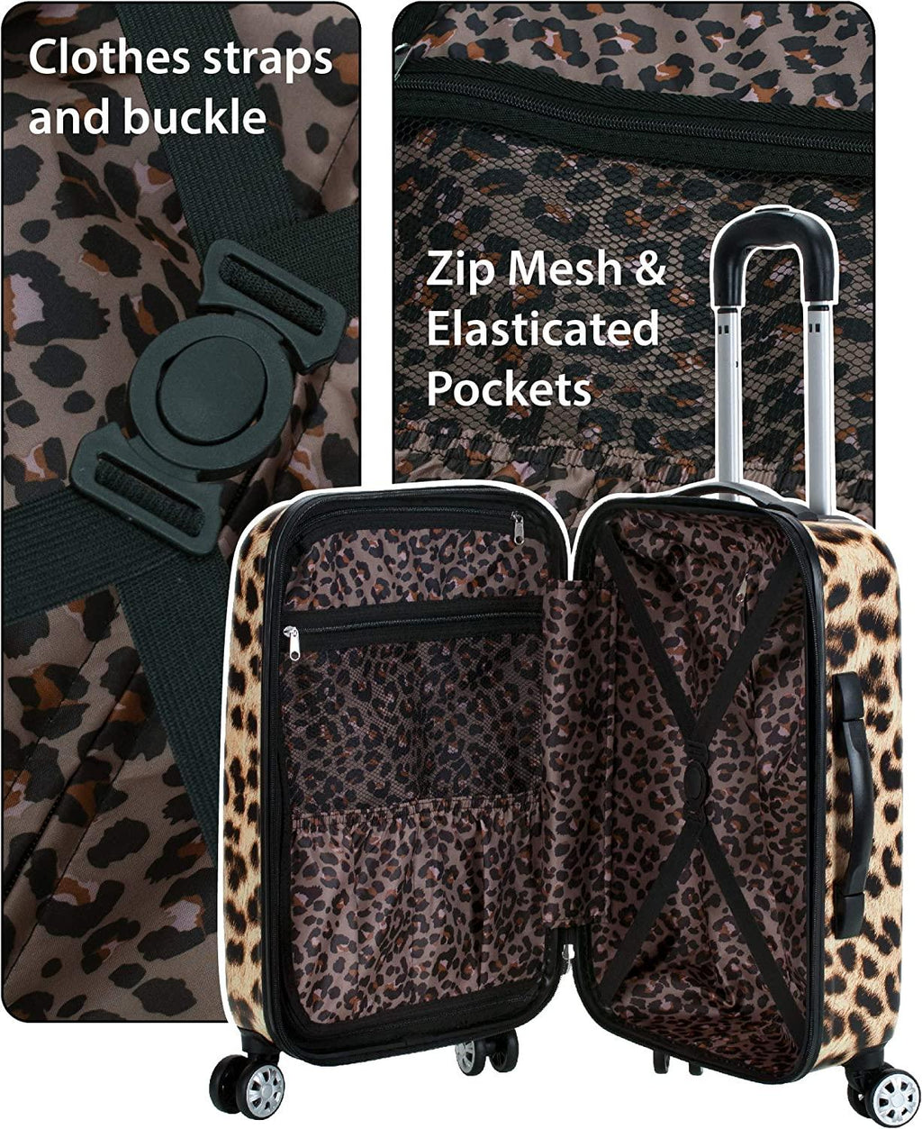 Safari Hardside Spinner Wheel Luggage, Leopard, 3-Piece Set (20/24/28)