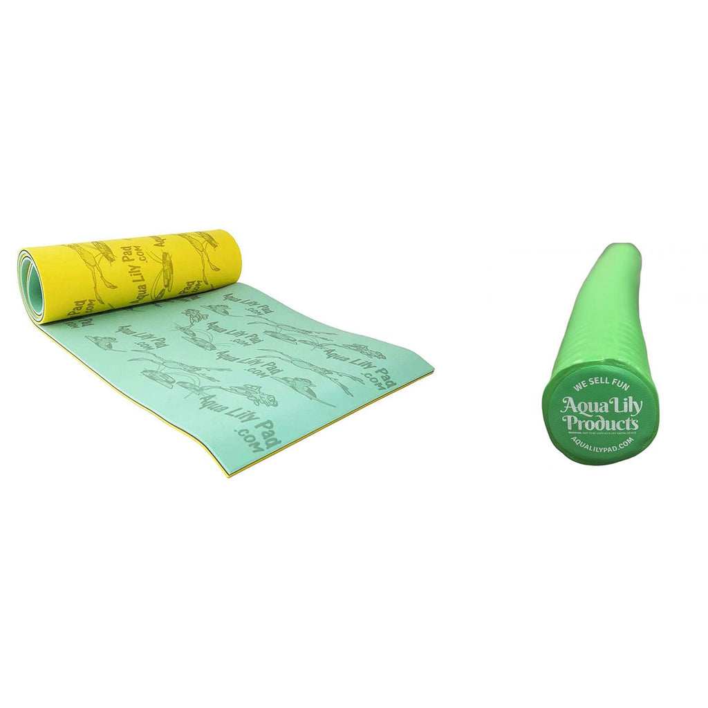 Aqua Lily Pad 15 Foot Bullfrog Water Playground Floating Foam Island with Buoyant Soft Vinyl Foam Pool Noodle Float, Lime Green