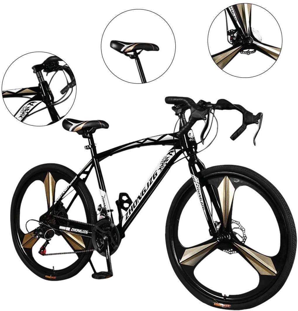 from US 26in Road Bikes,21-Speed Disc Brakes Commuters Lightweight Aluminum Frame Full Suspension Road Bike, with 700c Tire (Black)