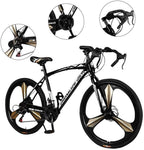 from US 26in Road Bikes,21-Speed Disc Brakes Commuters Lightweight Aluminum Frame Full Suspension Road Bike, with 700c Tire (Black)