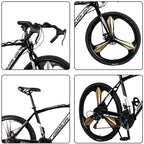 from US 26in Road Bikes,21-Speed Disc Brakes Commuters Lightweight Aluminum Frame Full Suspension Road Bike, with 700c Tire (Black)