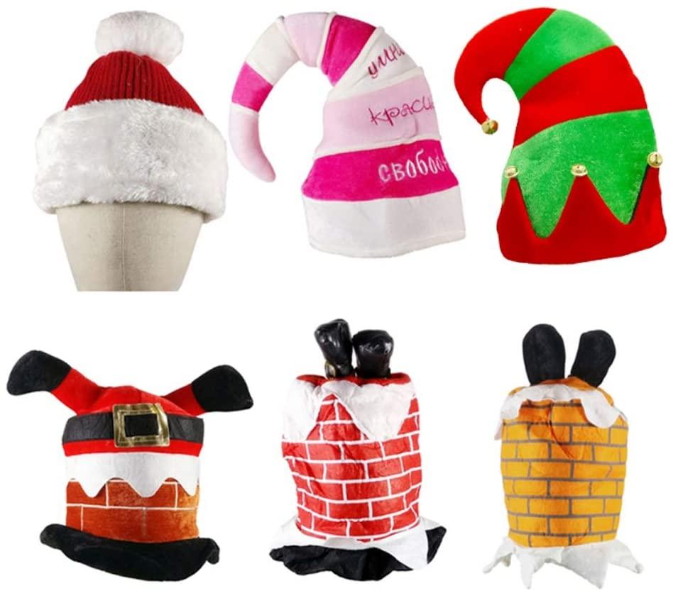 ZMDZA 6pcs Christmas Red&amp;Green Decorations Party Elf Santa Chimney Hat Decor Comedy Brick Feet Stuck Xmas Decorative Props Hats Gift