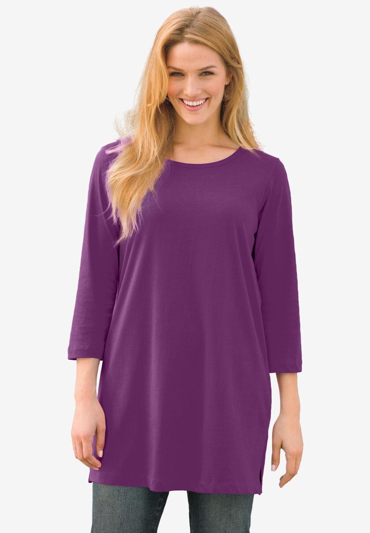 perfect three-quarter-sleeve scoop-neck tunic