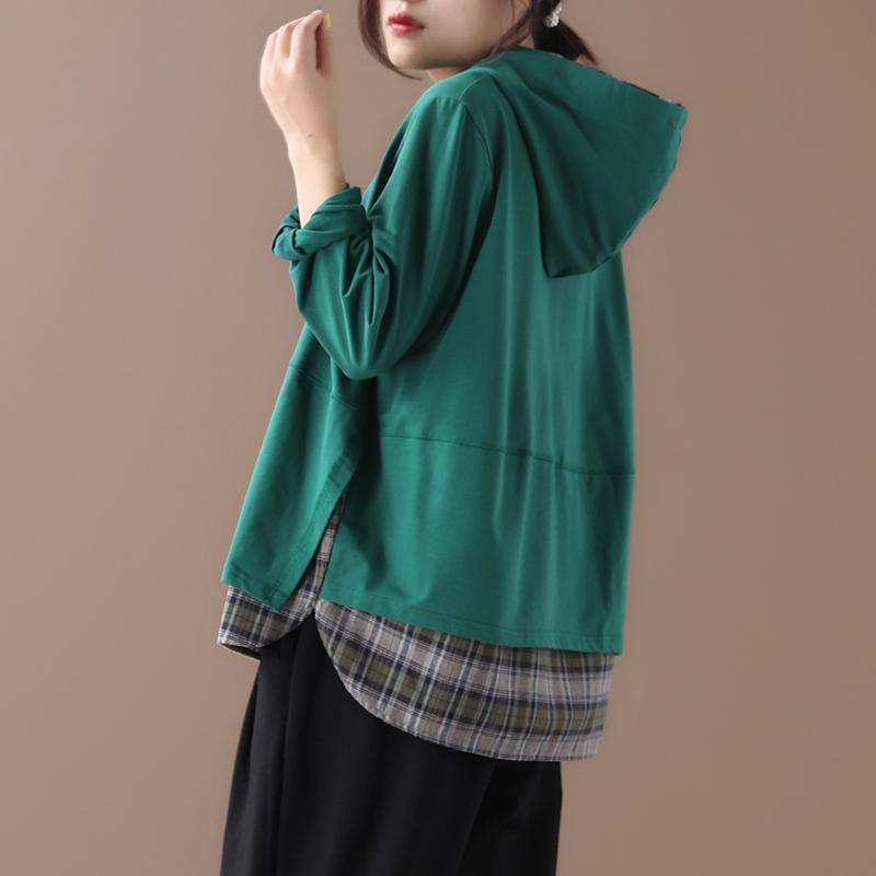 Spring Loose Printing Fake Two-piece Long-sleeved Hoodie