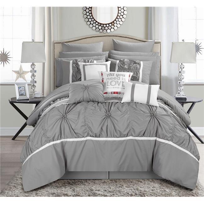 Chic Home CS2764-US Ashville Queen Size Comforter Set, Grey - 16 Piece