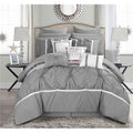 Chic Home CS2764-US Ashville Queen Size Comforter Set, Grey - 16 Piece