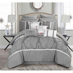 Chic Home CS2764-US Ashville Queen Size Comforter Set, Grey - 16 Piece